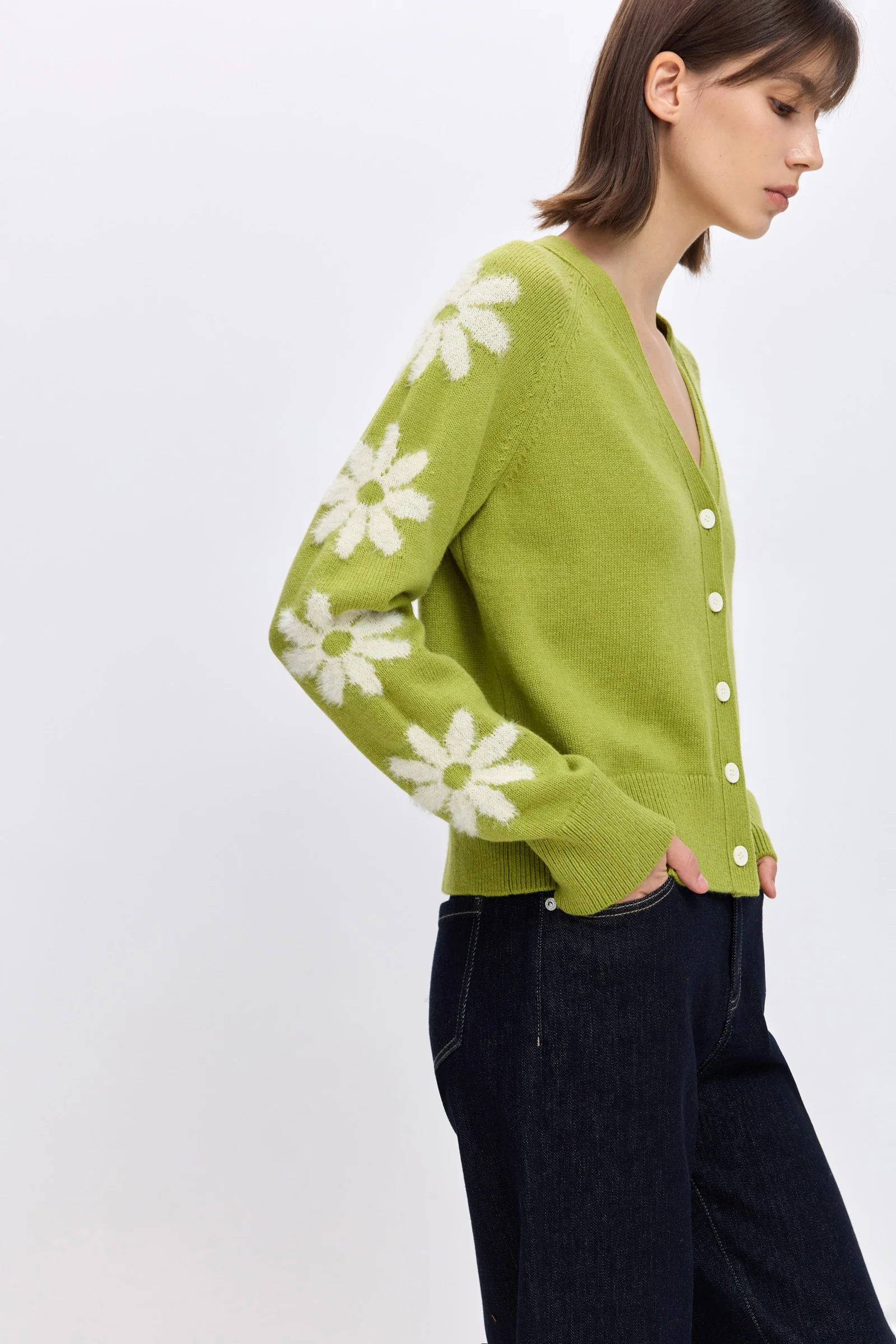 LILY Wool-Blend Daisy Jacquard V-Neck Cardigan - Image 14