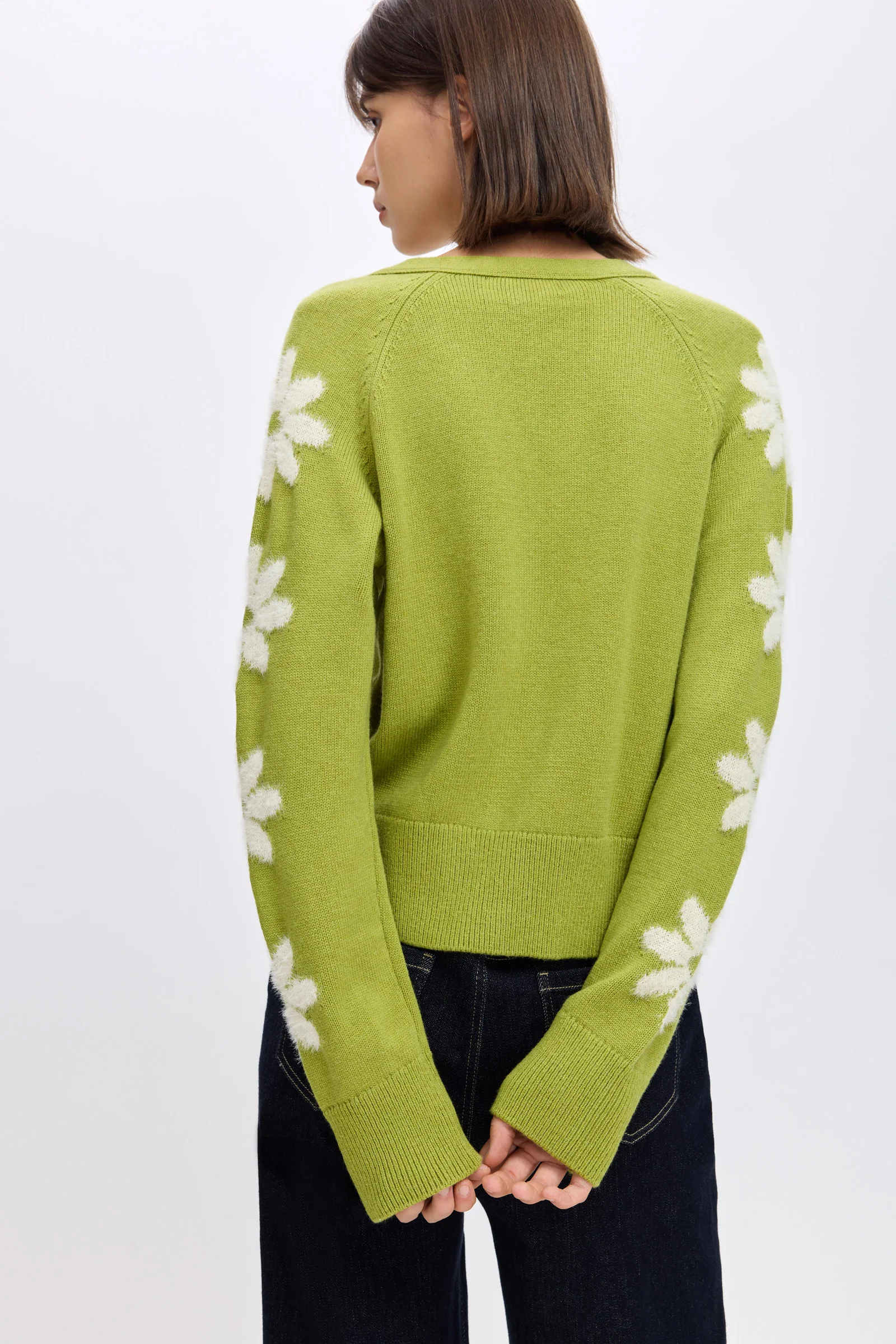 LILY Wool-Blend Daisy Jacquard V-Neck Cardigan - Image 15