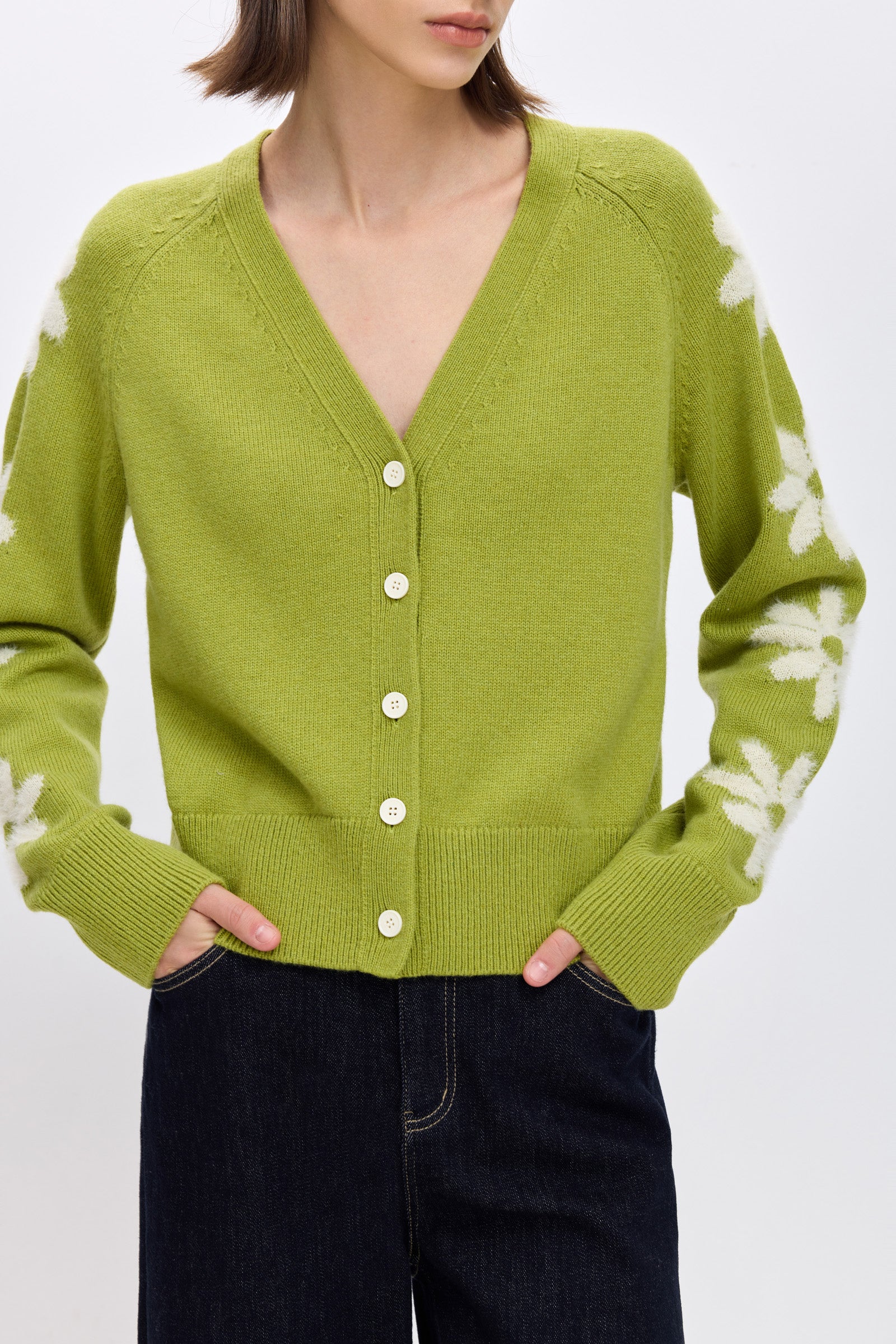 LILY Wool-Blend Daisy Jacquard V-Neck Cardigan - Image 16