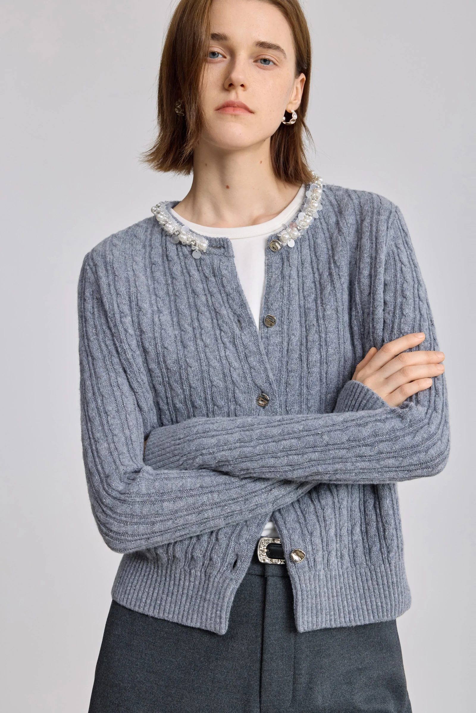 LILY Wool-Blend Pearl Sequin Cardigan - Image 6