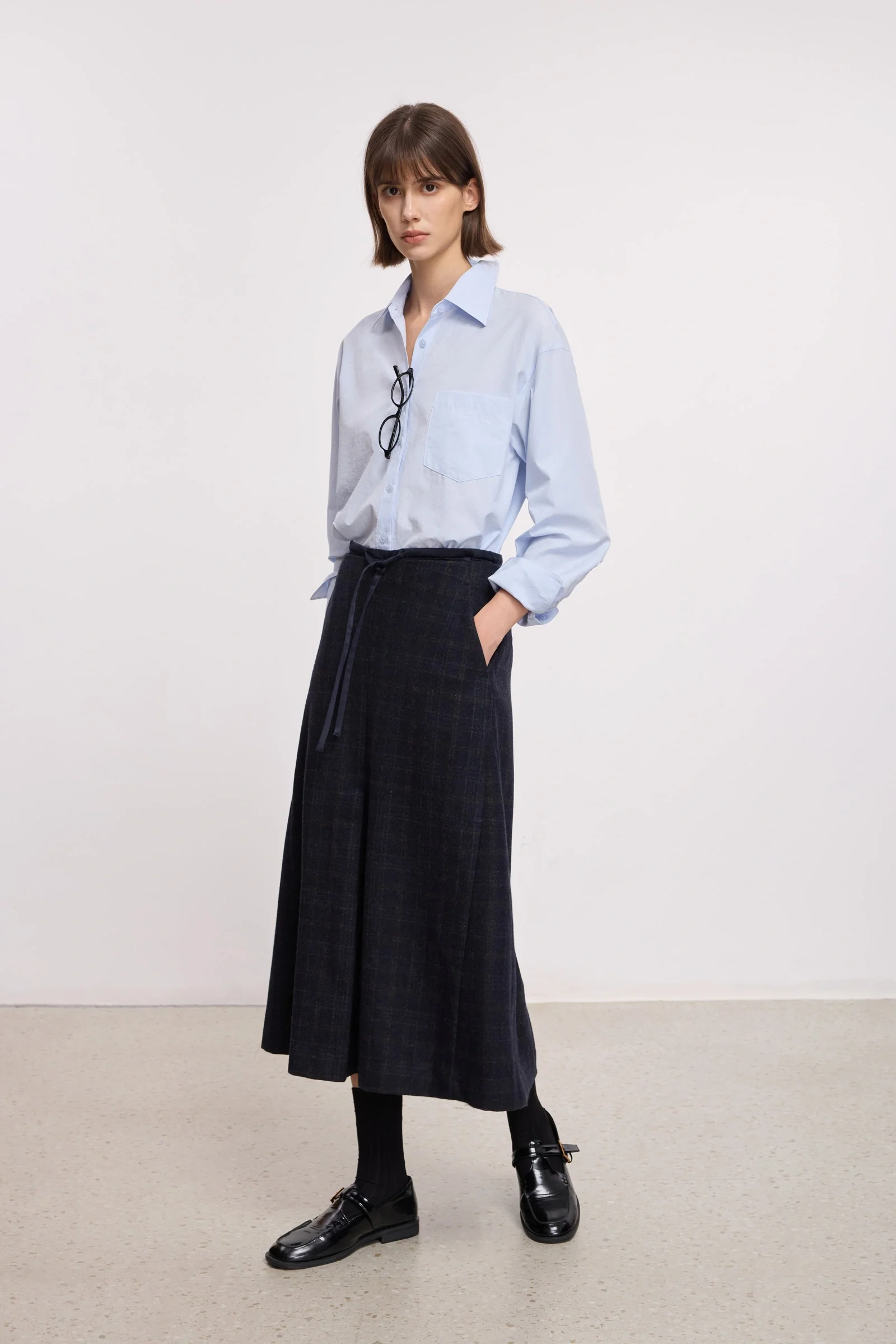 LILY Wool-Blend Plaid Mermaid Skirt - Image 3