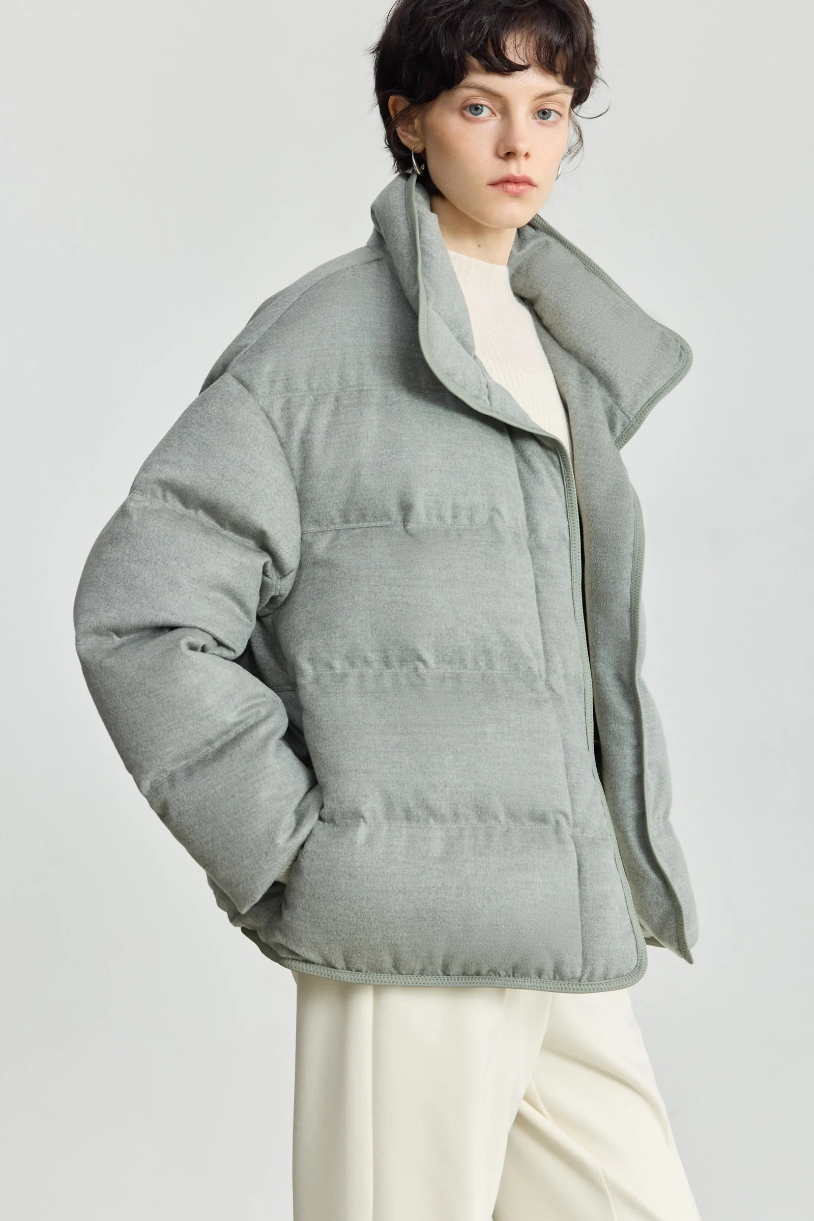 LILY Wool-Blend Stand Collar Down Jacket - Image 6