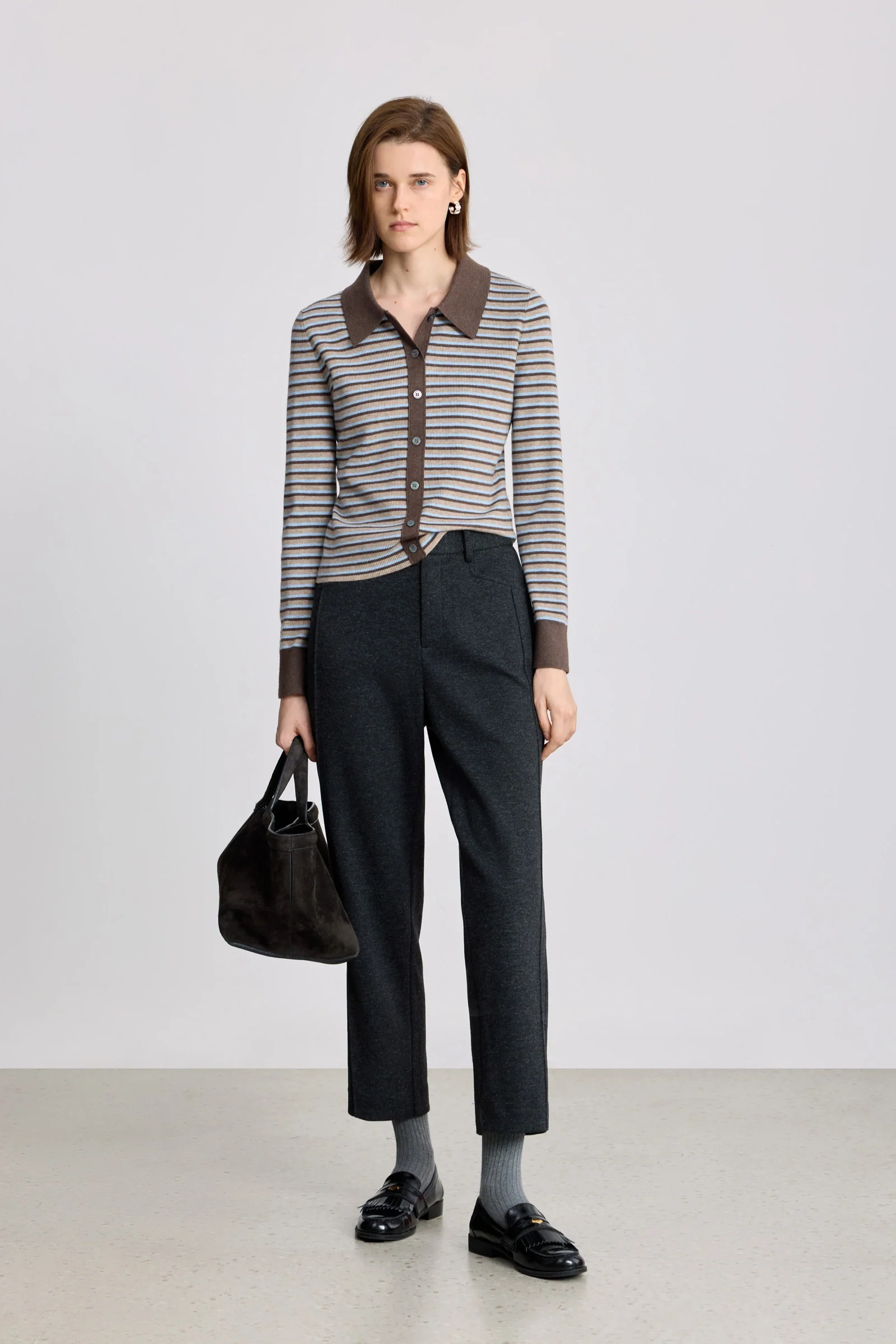 LILY Wool-Blend Striped Polo Cardigan - Image 2