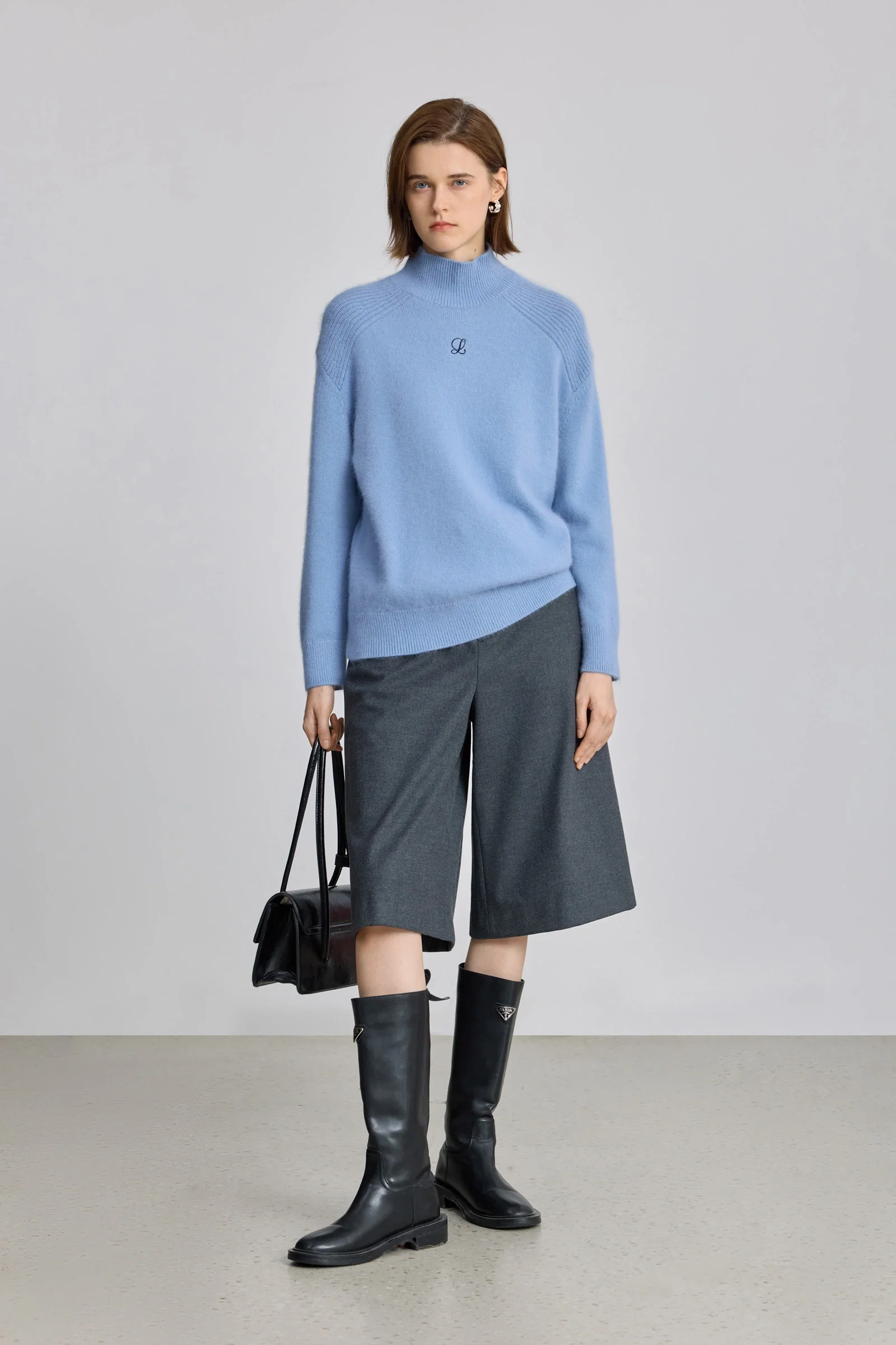 LILY Wool-Rabbit Blend Embroidered Mock Neck Sweater - Image 2
