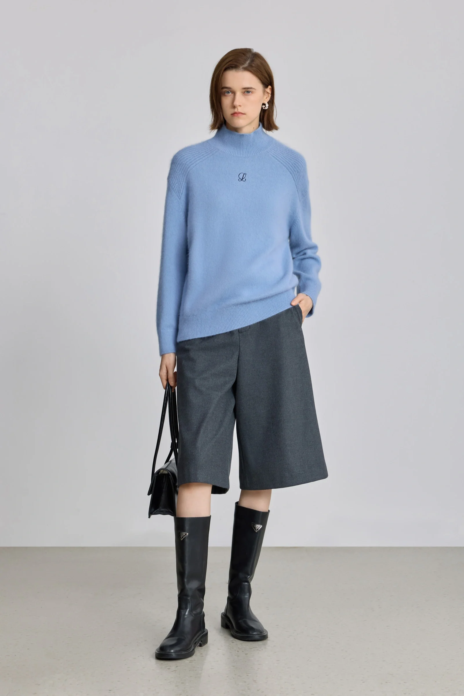 LILY Wool-Rabbit Blend Embroidered Mock Neck Sweater - Image 3