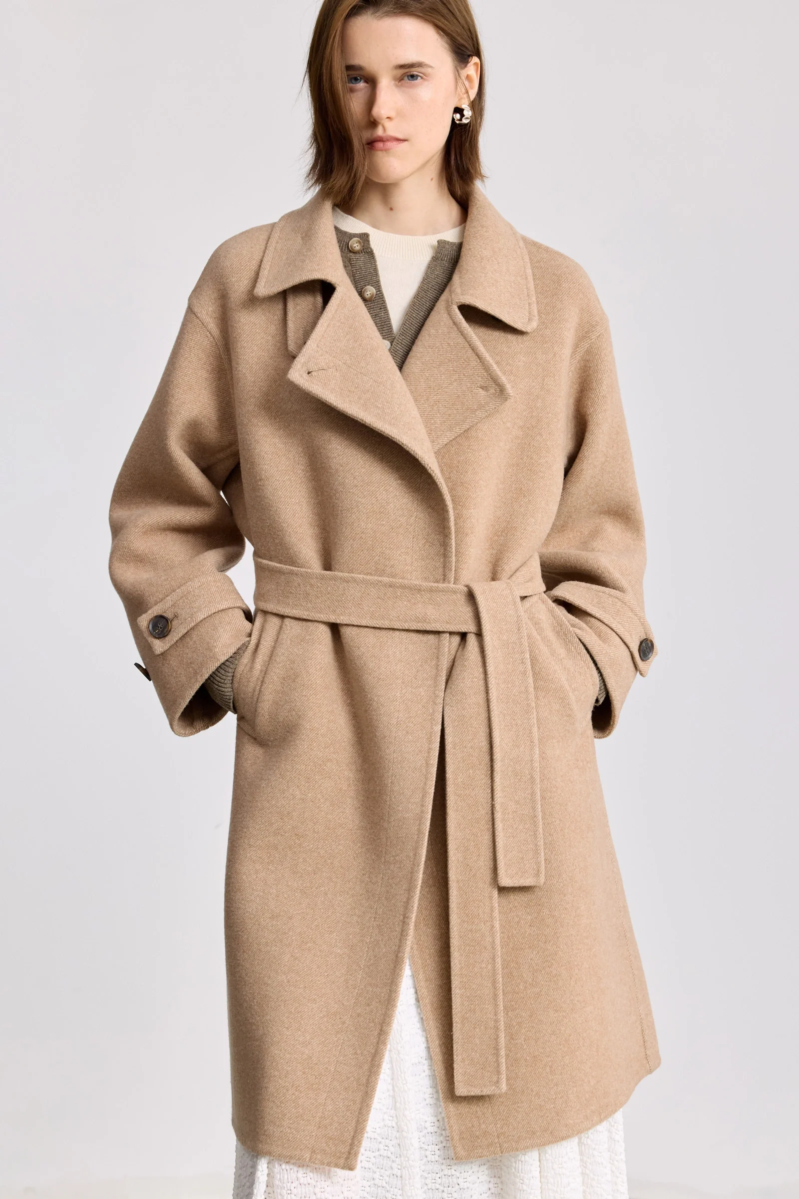 LILY Wool-Silk Belted Camel Coat - Image 5