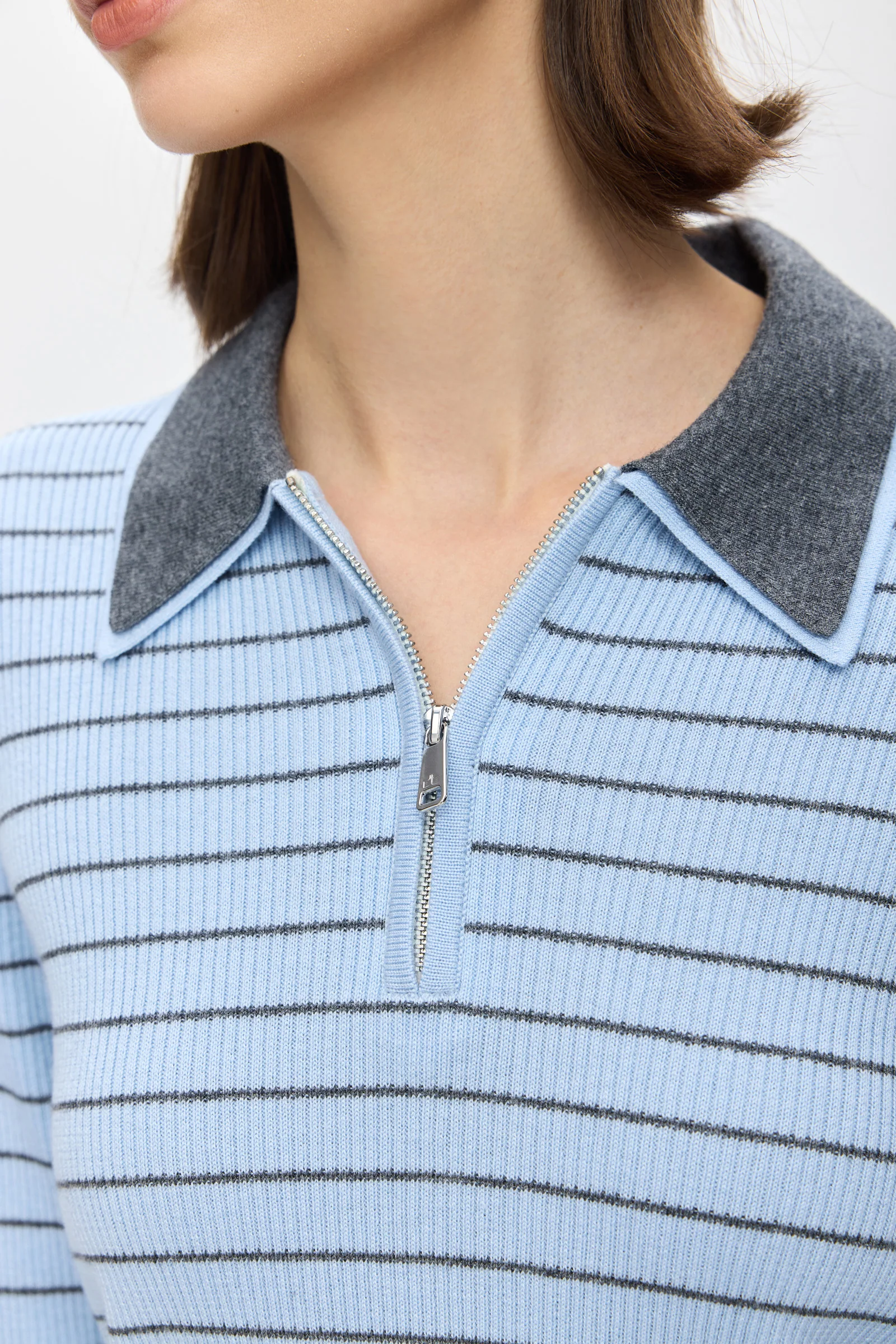LILY Zip Polo Stripe Knit Sweater - Image 6