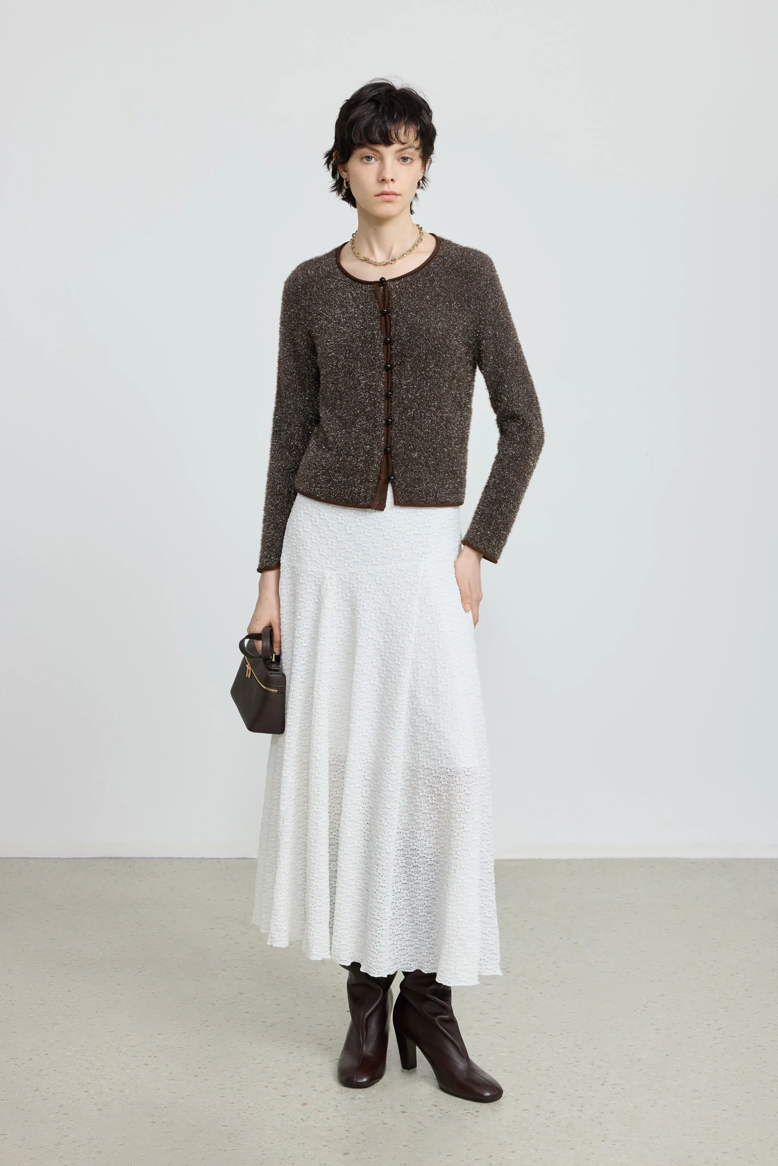 Metallic Feather Yarn Cardigan - Image 3