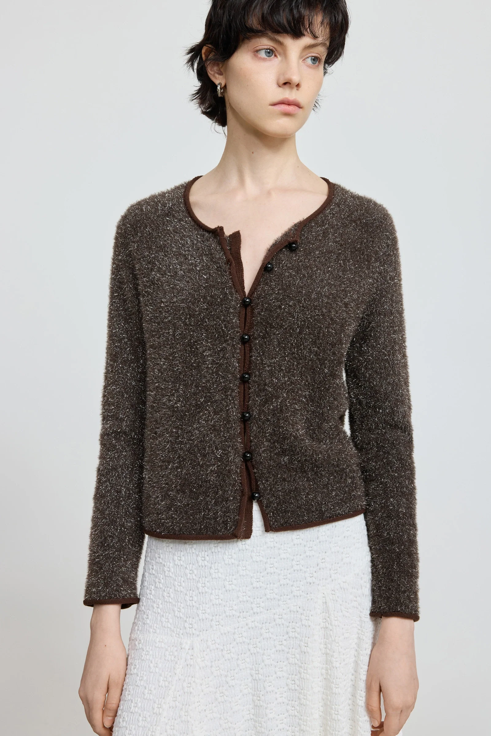 Metallic Feather Yarn Cardigan - Image 5