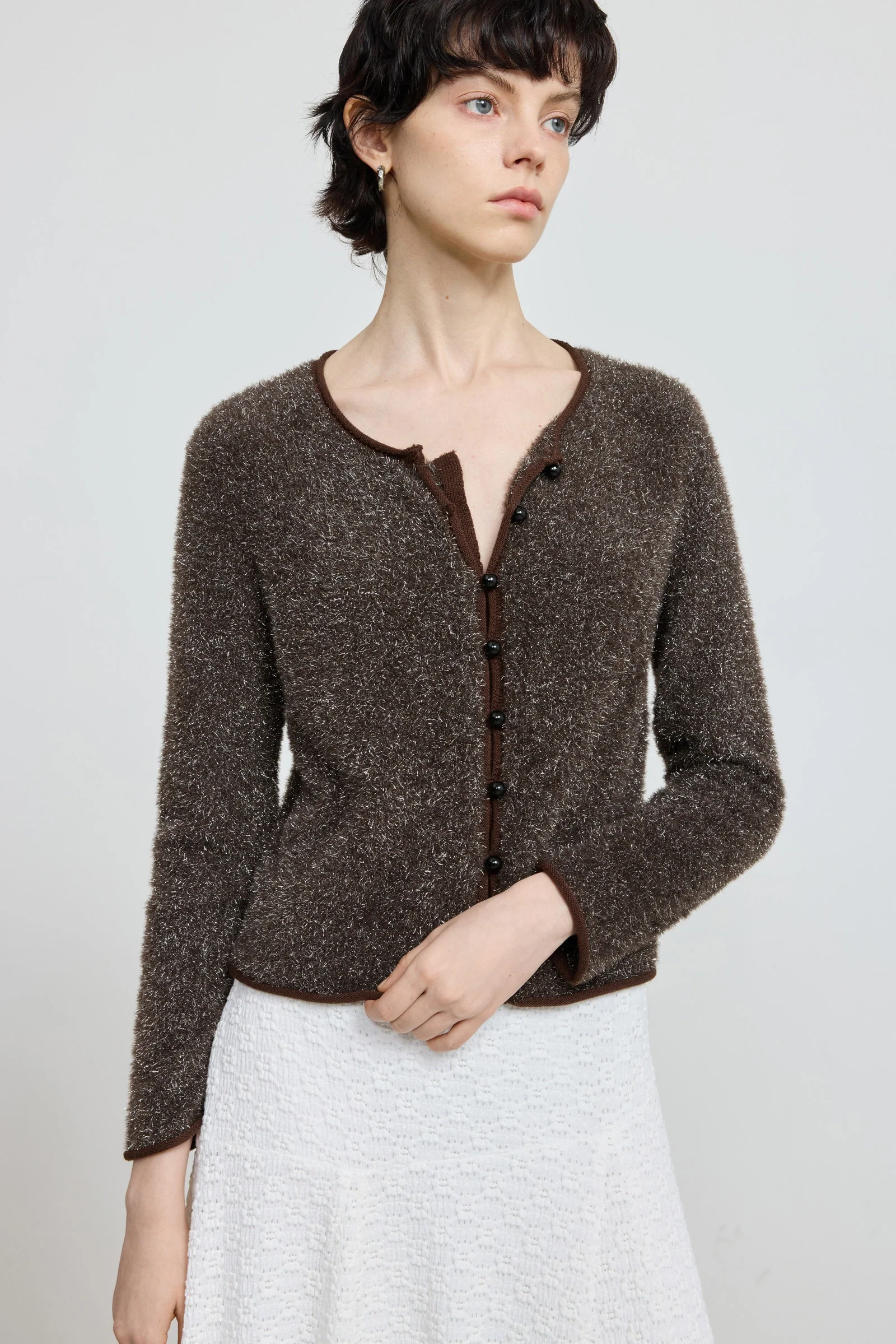 Metallic Feather Yarn Cardigan - Image 6