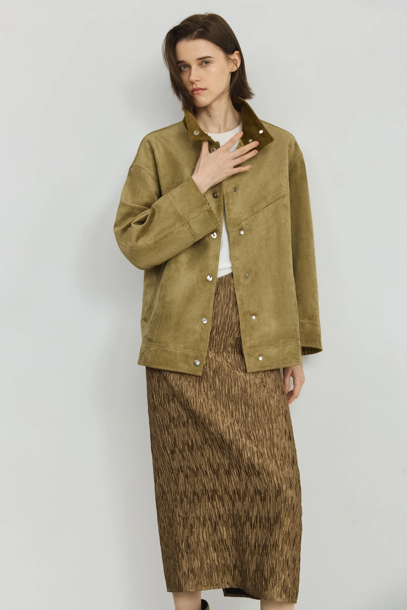 Suede-Feel Plaid Corduroy Jacket - Image 4