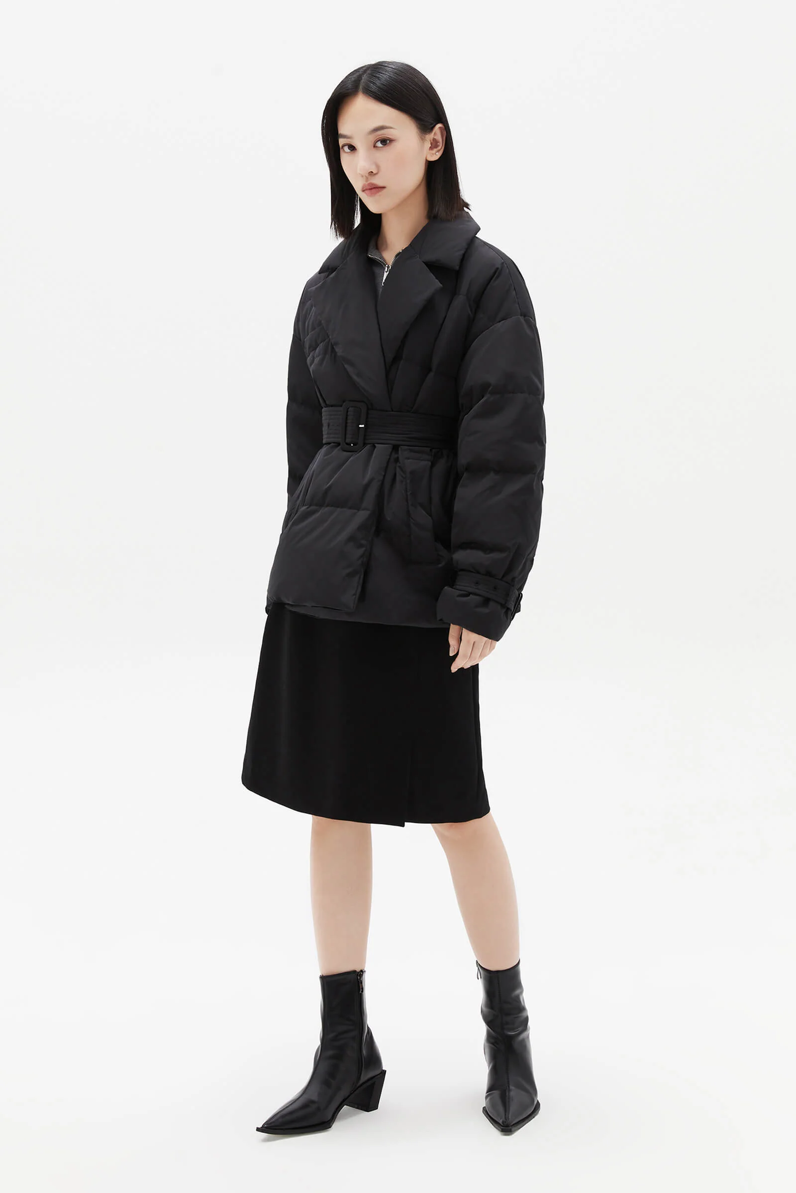 Suit-Style Puffer Jacket with Pockets - Image 3