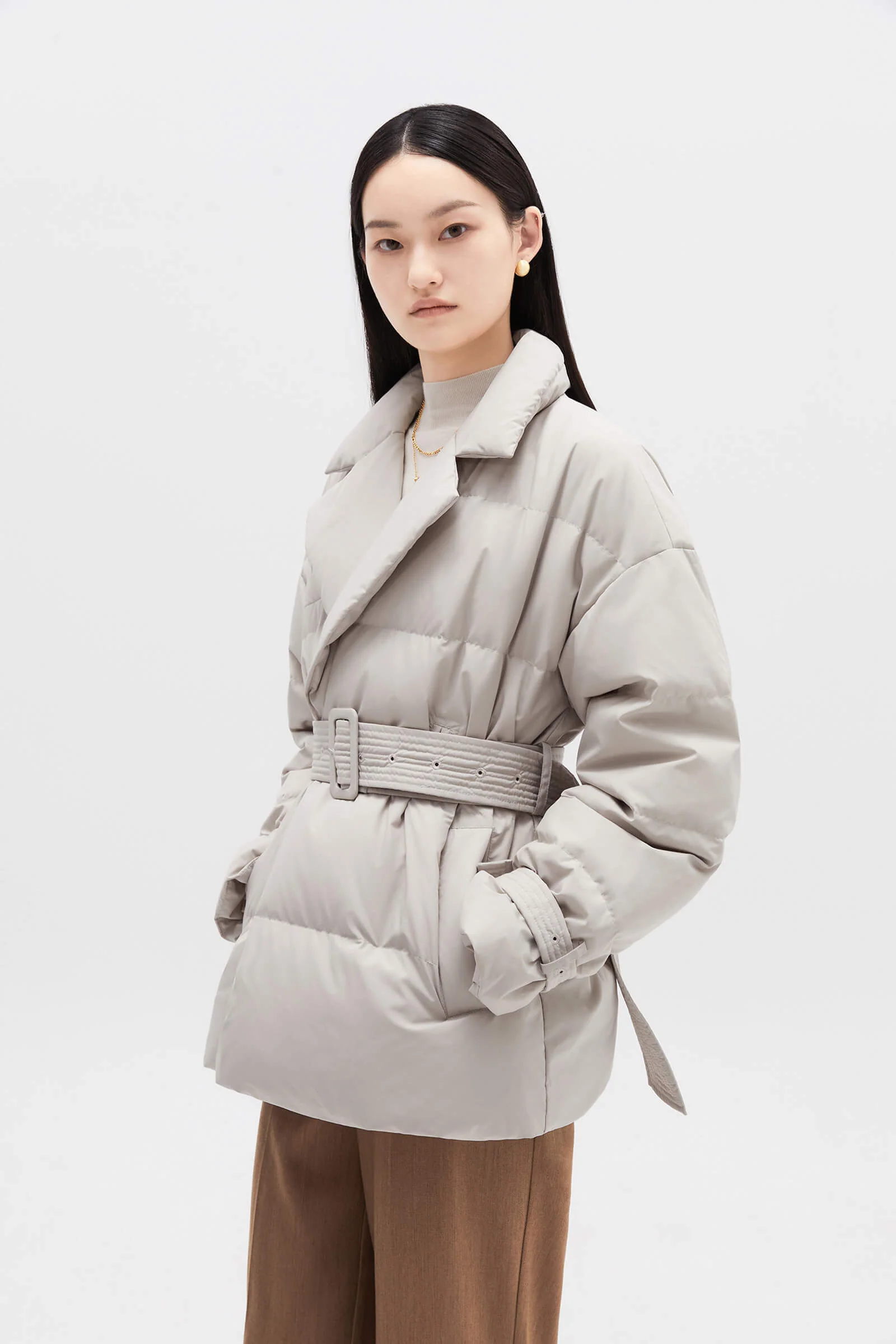 Suit-Style Puffer Jacket with Pockets - Image 8