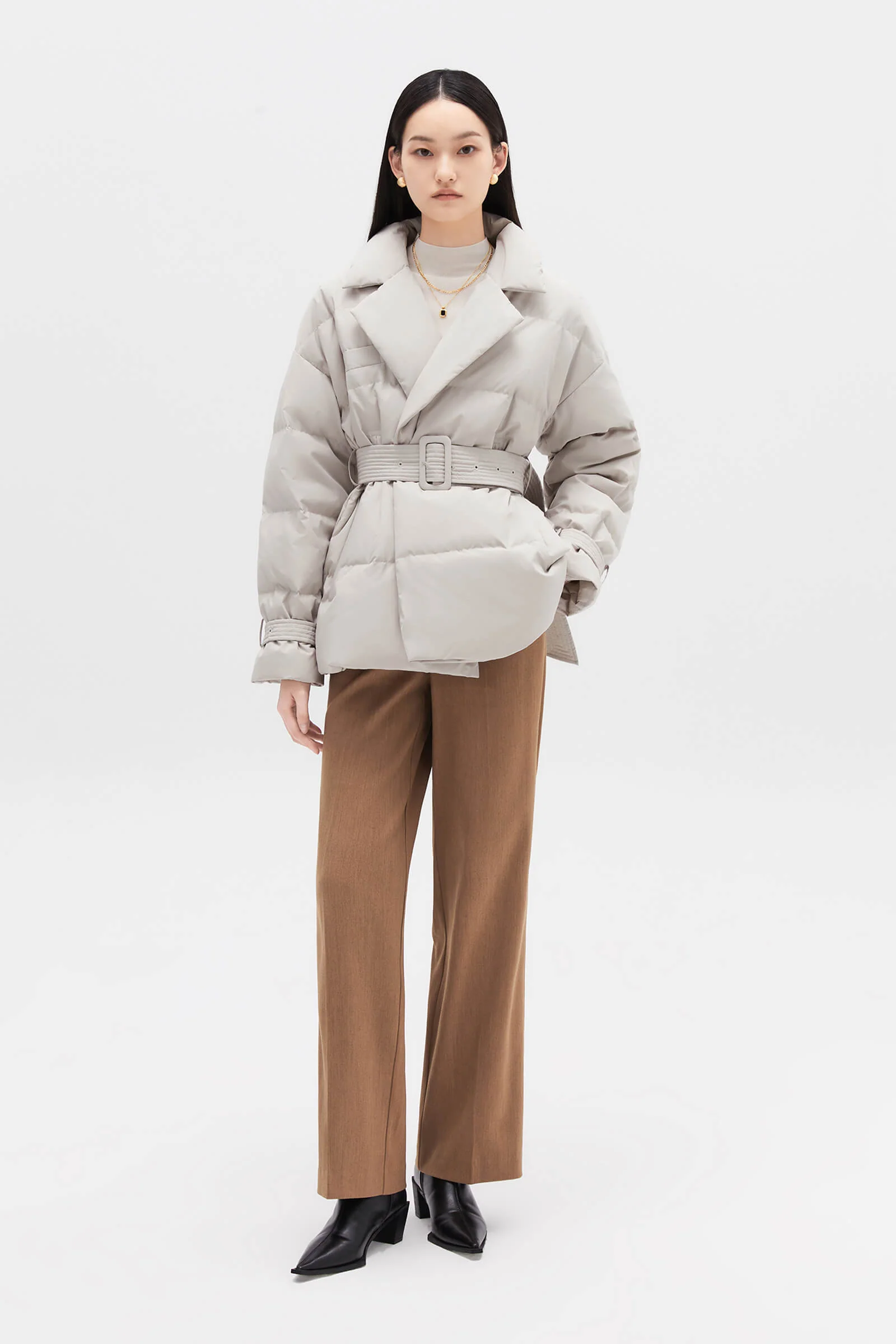 Suit-Style Puffer Jacket with Pockets - Image 9