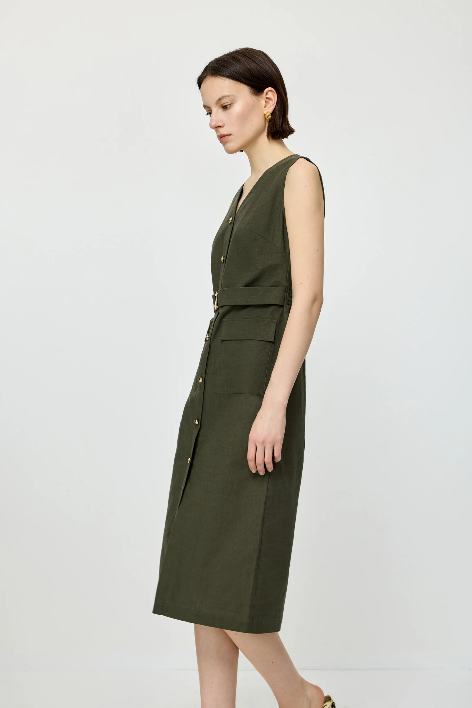 V-Neck Linen Midi Dress - Image 5