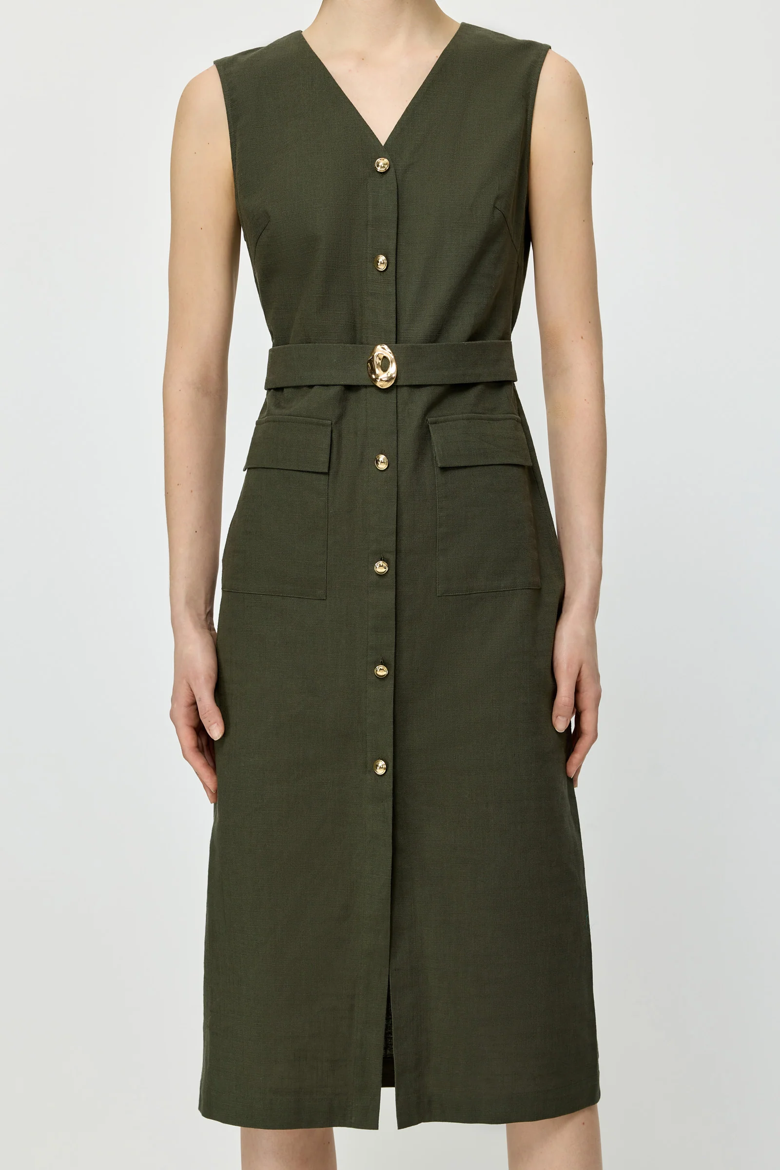 V-Neck Linen Midi Dress - Image 6