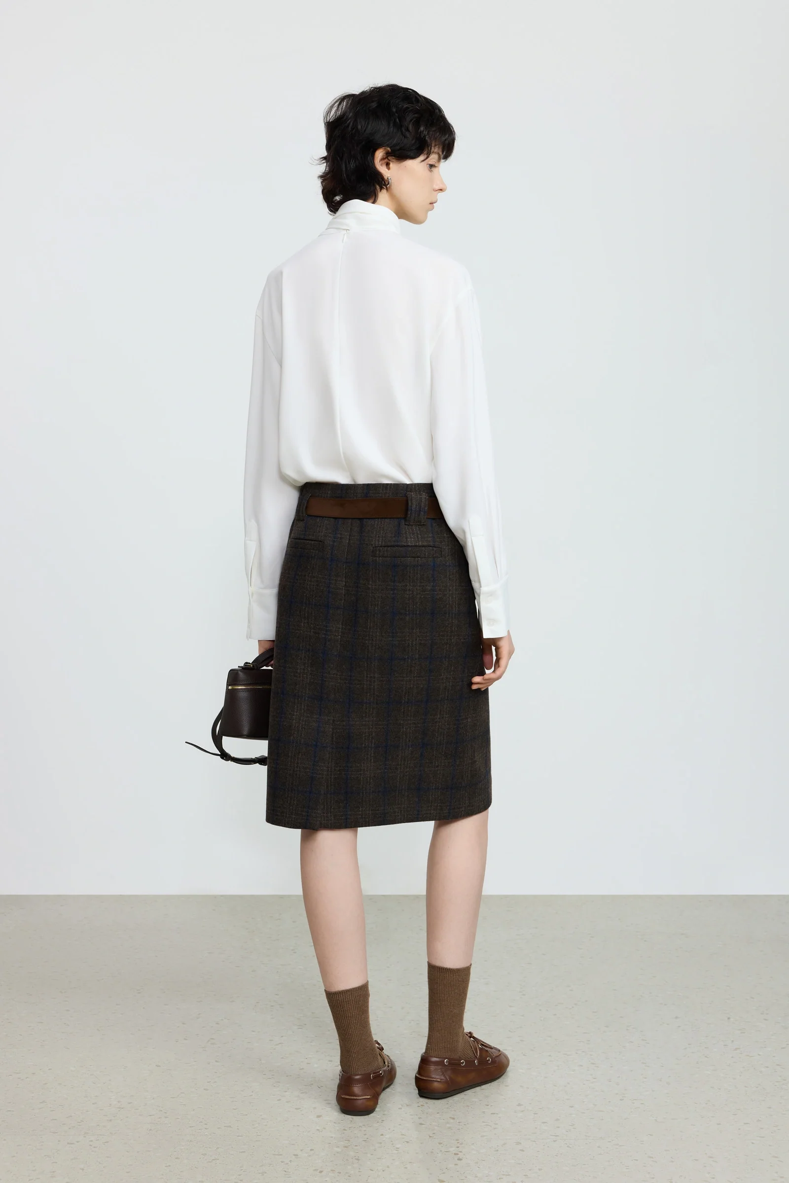 Wool-Blend Plaid Belted Skirt - Image 3