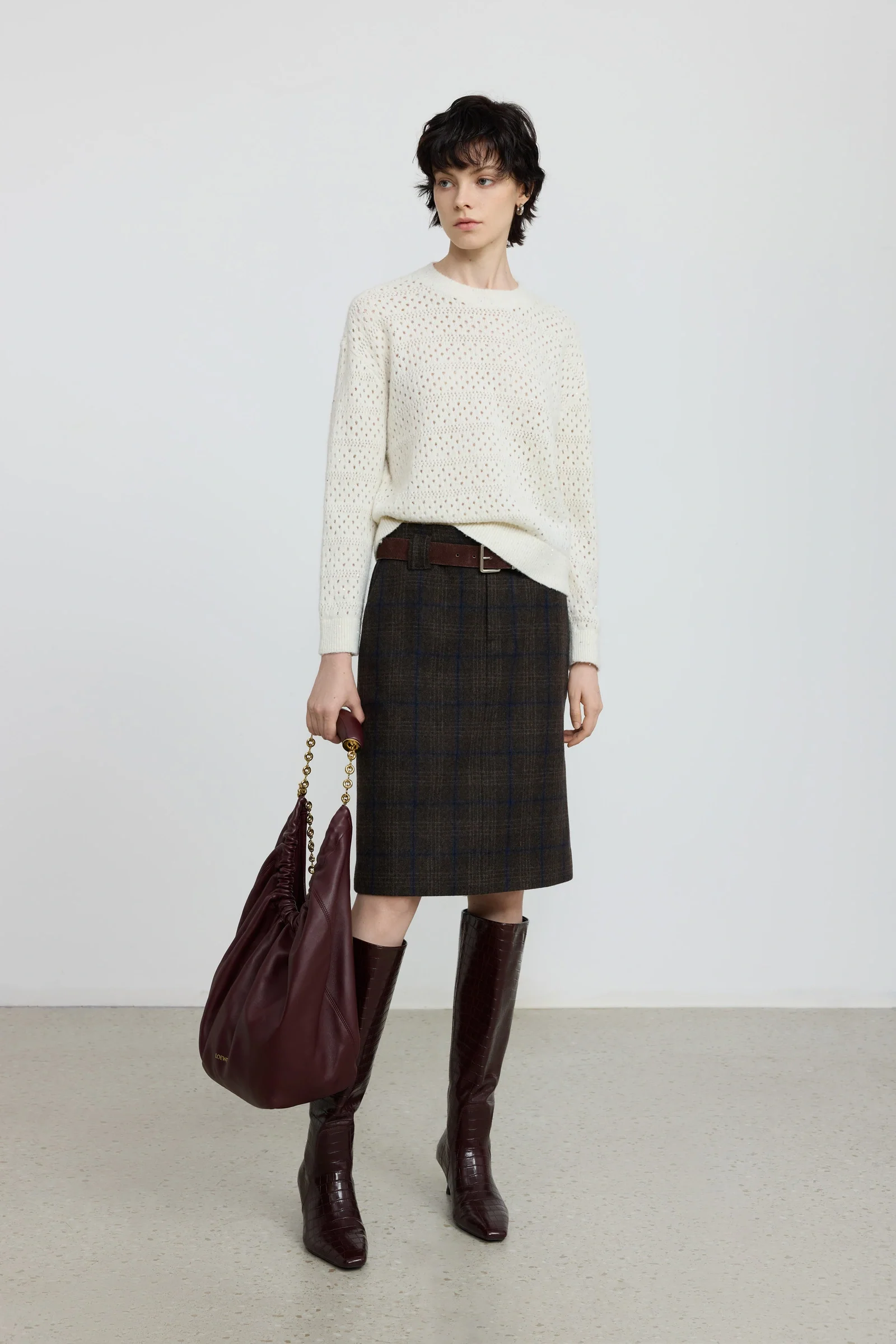 Wool-Blend Plaid Belted Skirt - Image 5