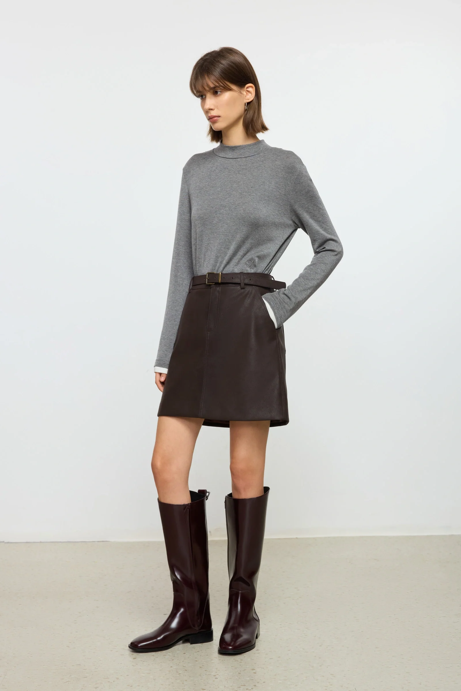 Wool-Lyocell Contrast Mock Neck Top - Image 3