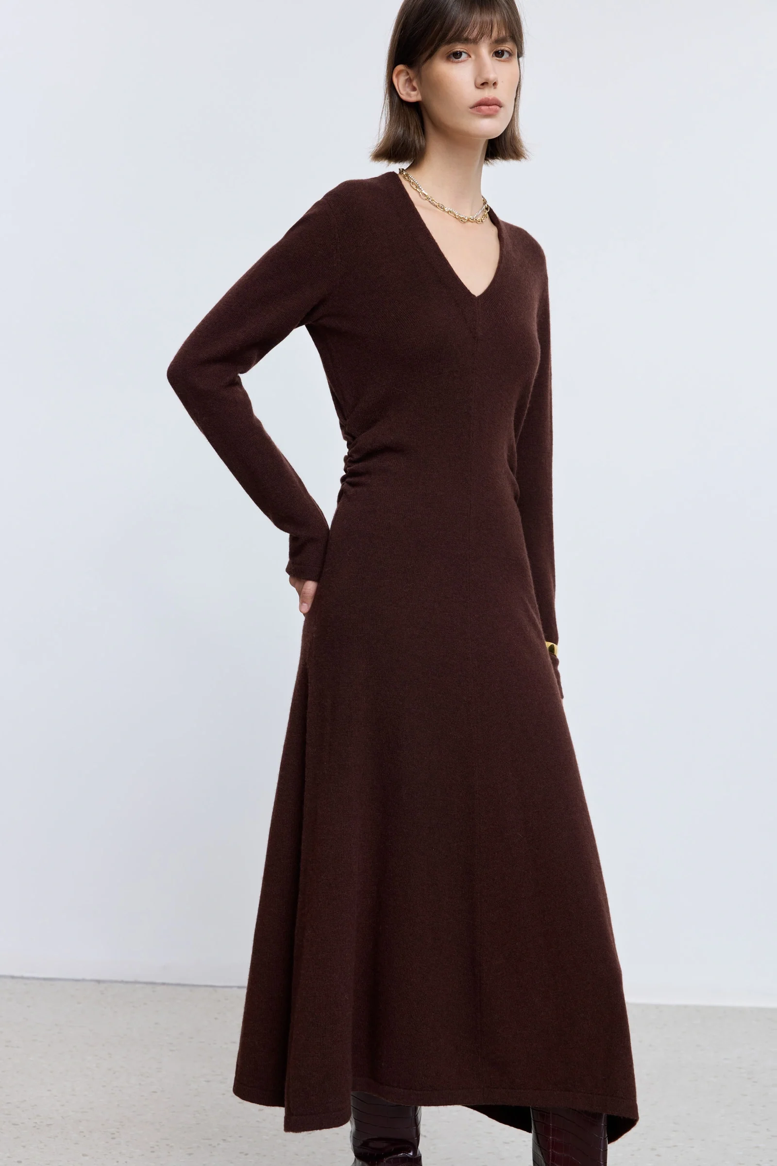 Yak Wool-Blend V-Neck Dress - Image 5